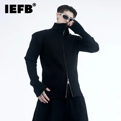 IEFB nueva personalidad Darkwear suéter con doble cremallera Casual versátil raya 2023 Color sólido cremallera jersey masculino 9A5549