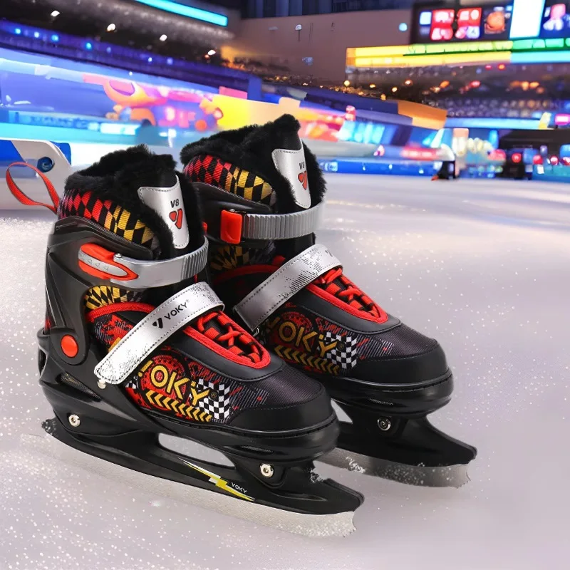 Adjustable Size Figure Ice Skates Warm Fleece Lined Speed Ice Skating Boots for Adults Kids Beginner Real Ice Rink Skating Shoes