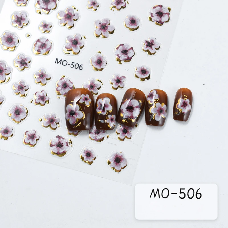 

Relief 3D Hand-painted Small Flower Retro Gilding Flowers Nail Art Sticker Charm Slider Manicure Decals Decoration Tips