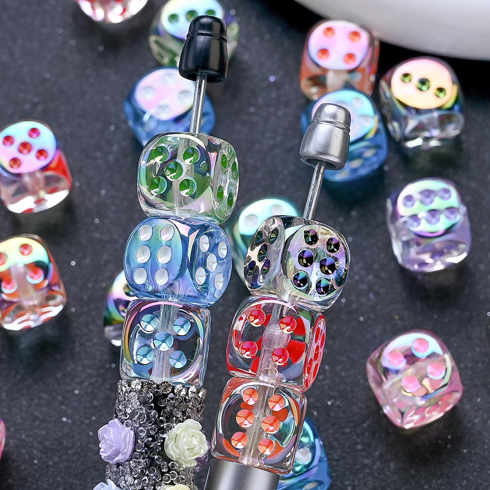 10 Stück 14mm Aurora UV-beschichtete Acryl-Würfelperlen Bunte Quadratische Würfel Lose Abstandsperlen für Schmuckherstellung DIY Bastelzubehör – Detail 4