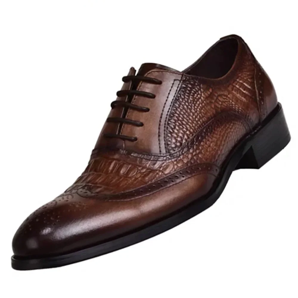 Men casual shoes Brock Oxford retro crocodile leather men formal spring and autumn 2024 new 's for