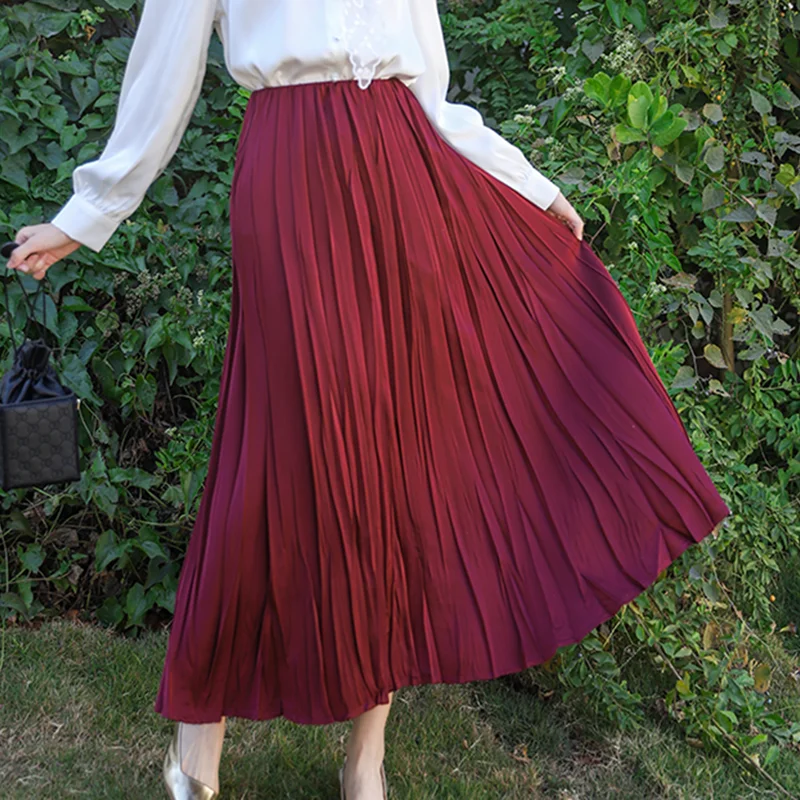 

2025 Spring New Streamer Pleated A-shaped Skirt for Women Thin Elastic High Waist Loose Swing Long Skirt