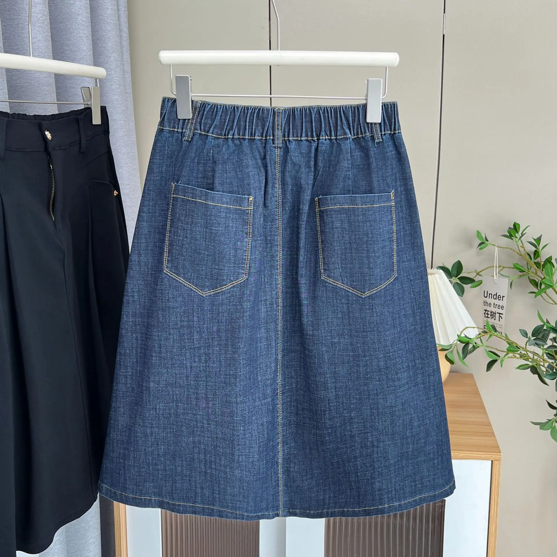 Nueva falda vaquera acampanada plegable informal y a la moda de verano 100KG falda de longitud media de talla grande para mujer 366