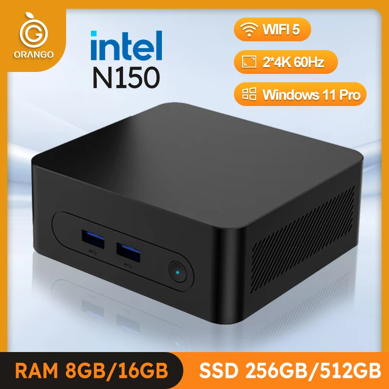 ORANGO Mini PC Intel Twin Lake N150 Windows 11 Pro DDR4 16GB 512GB WiFi5 BT4.2 4K@60Hz Desktop Gaming Computer Mini Computer