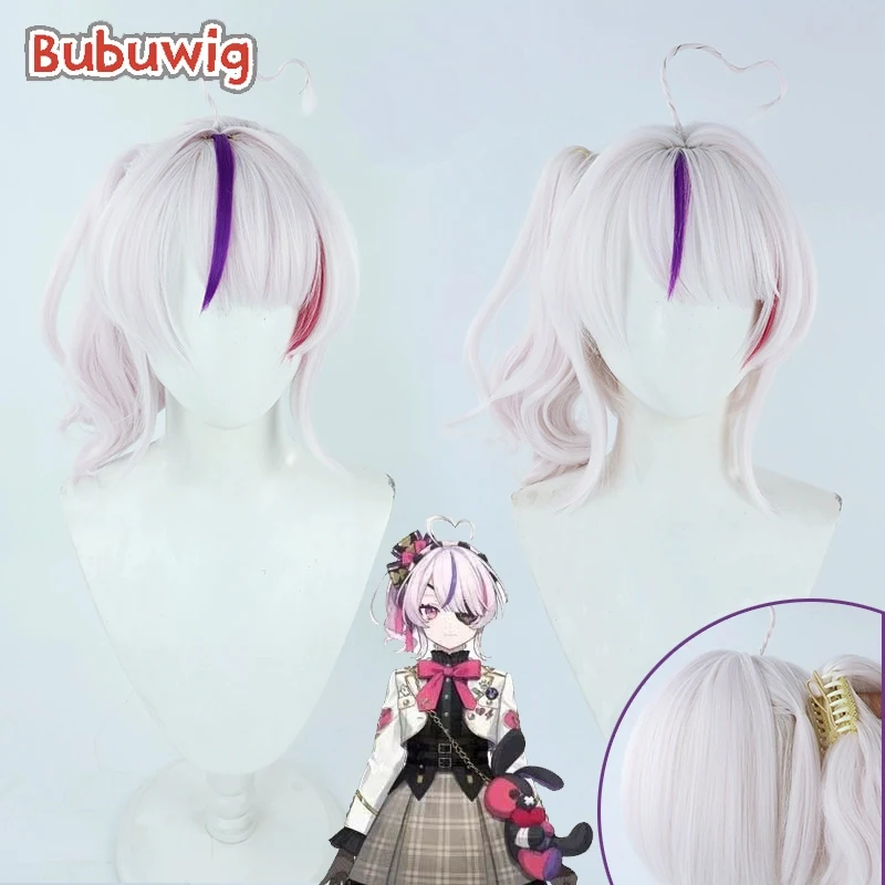 Bubuwig pelo sintético Maria Marionette pelucas de Cosplay Virtual YouTuber 35cm corto ondulado rosa mezclado púrpura rojo peluca resistente al calor