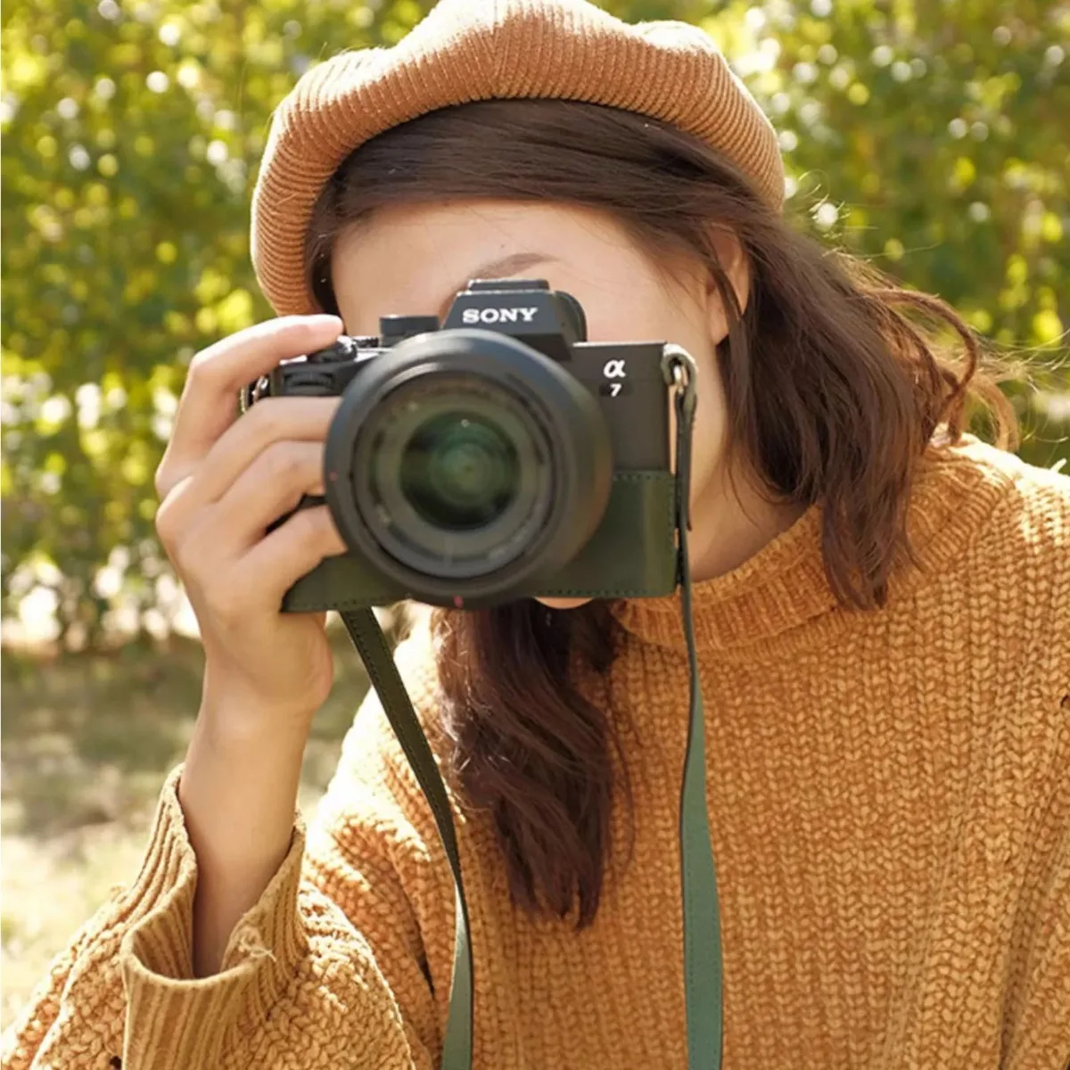 Borsa per fotocamera in vera pelle vintage, custodia protettiva, base, tracolla, tracolla, per Sony A7M4 A7R5 A7S3