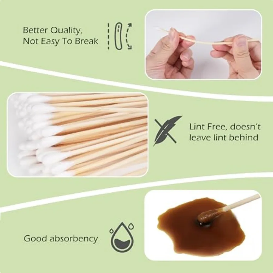 Coton-tige de 6 pouces de Long avec manche en bois, 400 pièces, pointes Q longues très absorbantes pour le maquillage et les soins des animaux de compagnie, nettoyage des pistolets non pelucheux S