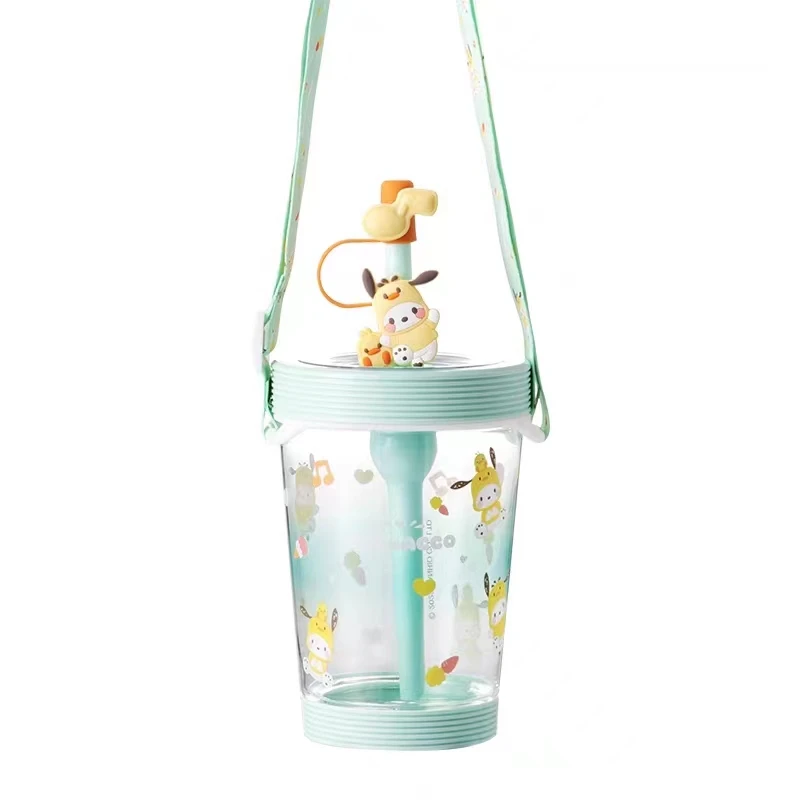 Miniso Cartoon Sanrio bunte begleitende Serie niedlichen Mymelodie Riemen Stroh Tasse große Kapazität tragbare Pochacco Wasser Tasse Geschenk