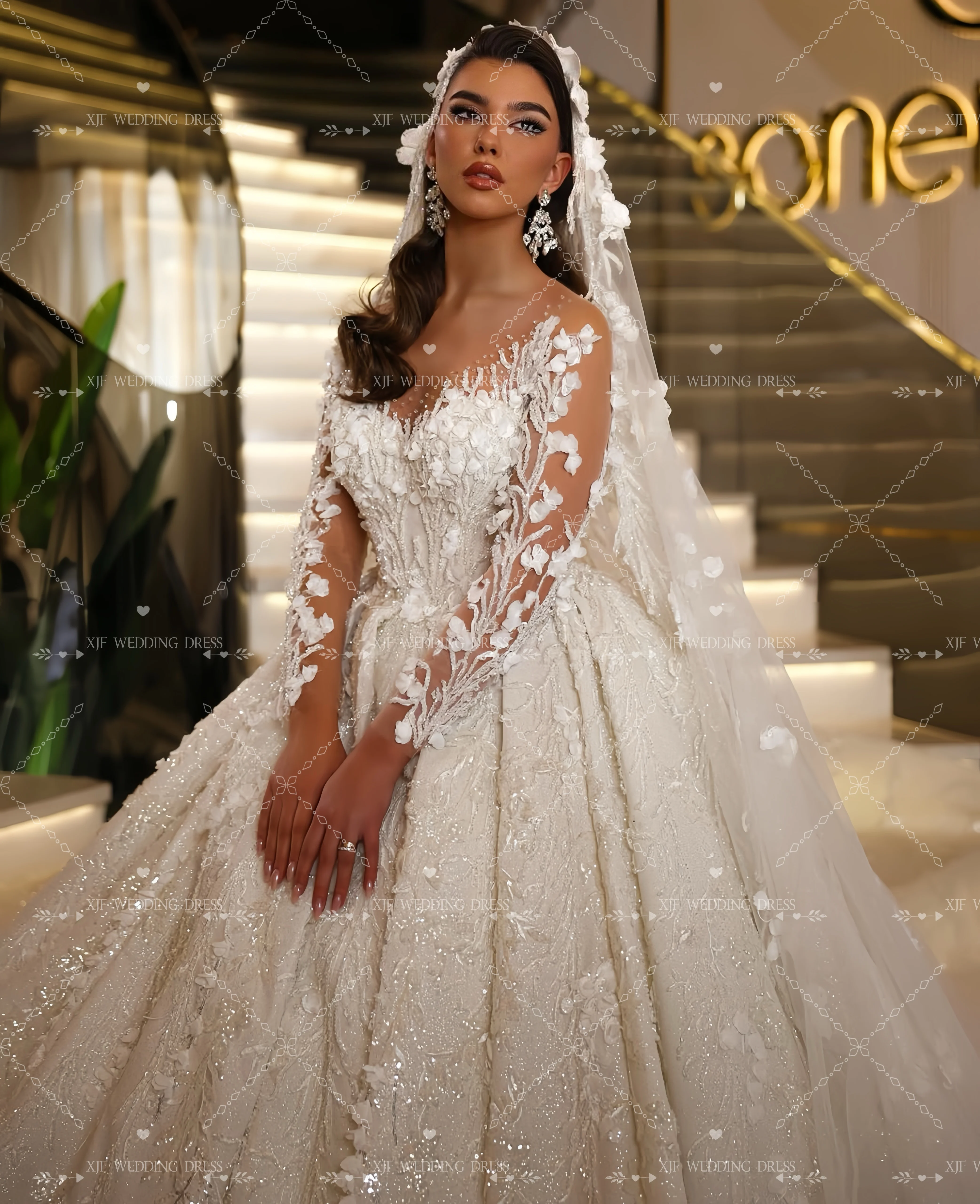 

Customzied spoon collar long-sleeved Ball Gown elegant wedding dress vestidos de novia amanda novias amanda novias official