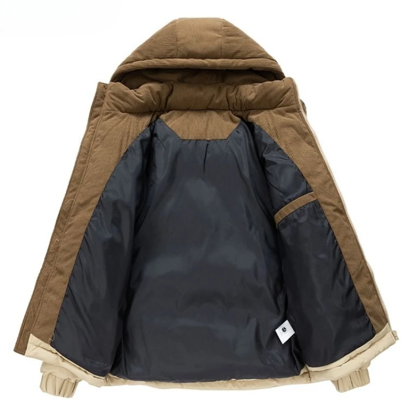 

​ Новинка 2025 года, мужское хлопковое стеганое пальто с капюшоном, универсальная зимняя куртка, утолщенная многослойная куртка ​