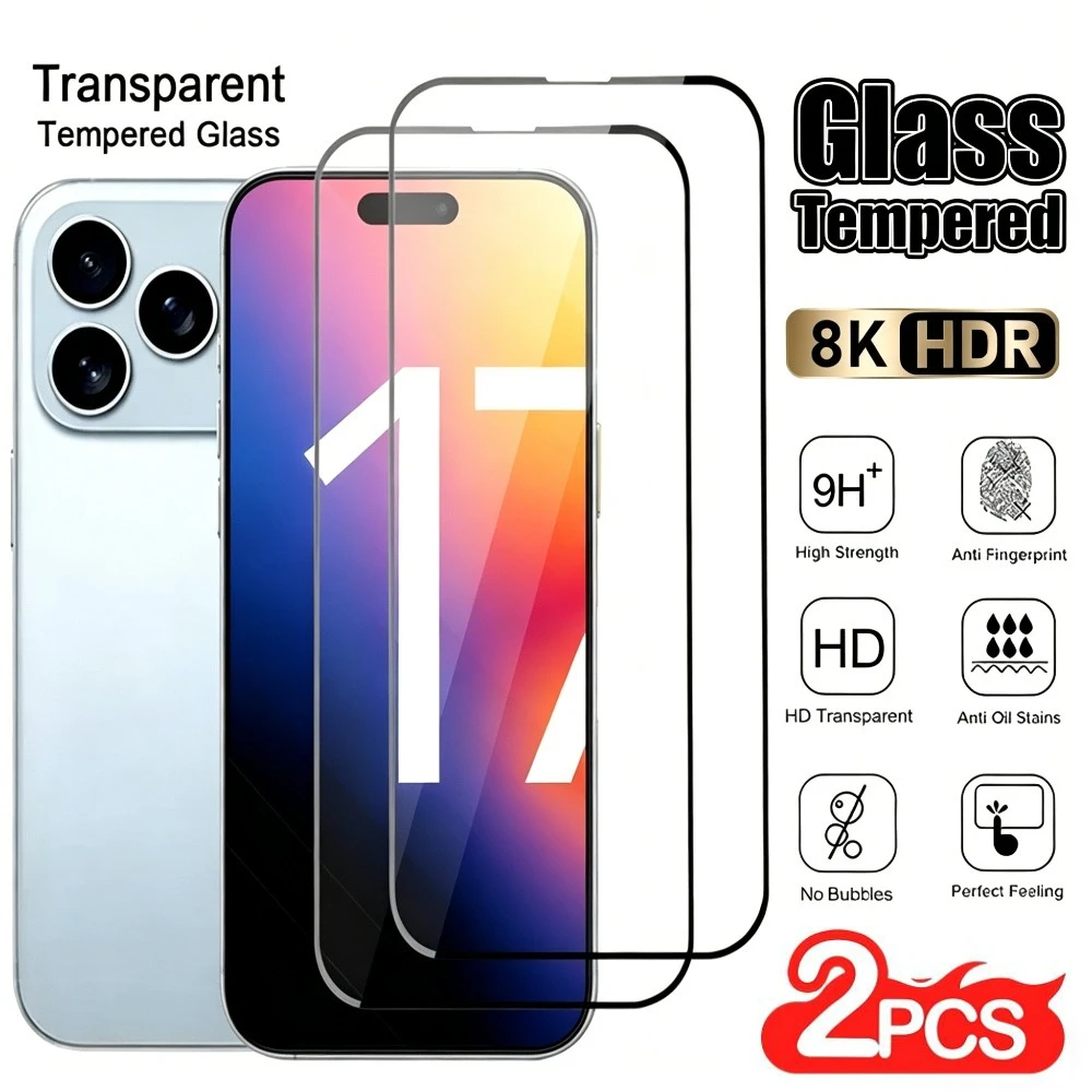 

2Pcs Ultra Clear Tempered Glass for iPhone 17 16 15 14 Pro Max Air 17e 16e Screen Protector for iPhone 15 14 Plus 13 12 11 Pro