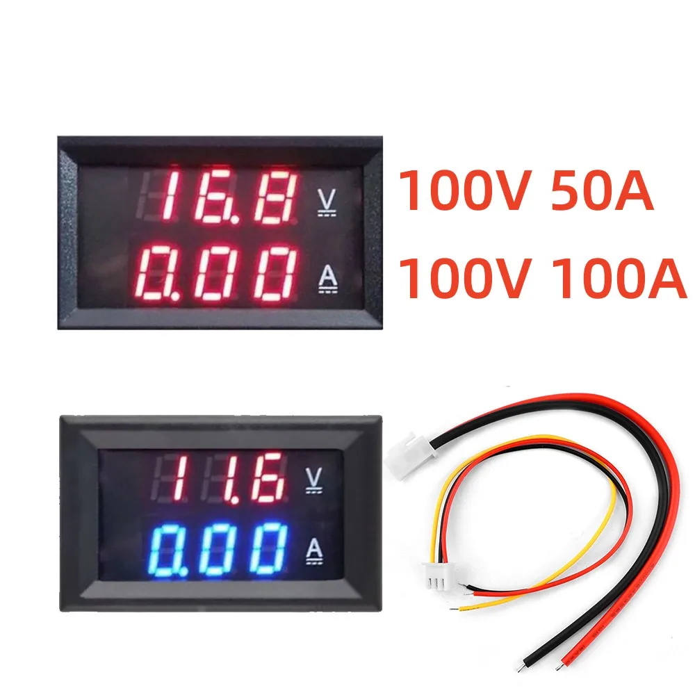 DC 0-100V 50A 100A voltmetro digitale amperometro doppio Display rilevatore di tensione misuratore di corrente pannello Amp Volt Gauge rosso blu LED