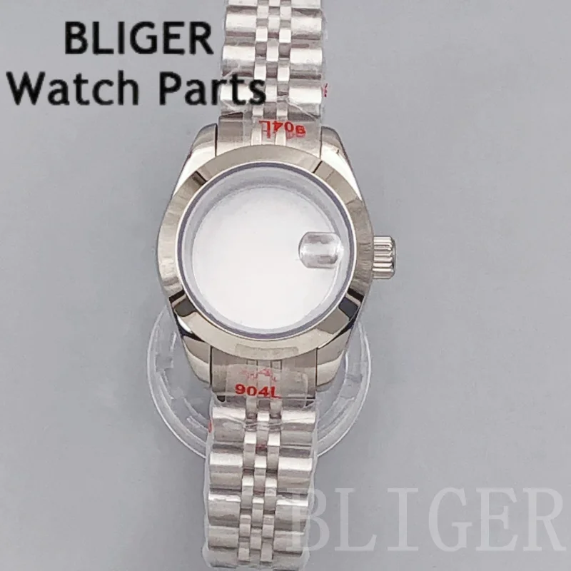 Bliger nh05 28mm senhora dente/lope/polonês caixa de relógio pulseira vidro safira caber nh05 n06 movimento relógio feminino peças reposição