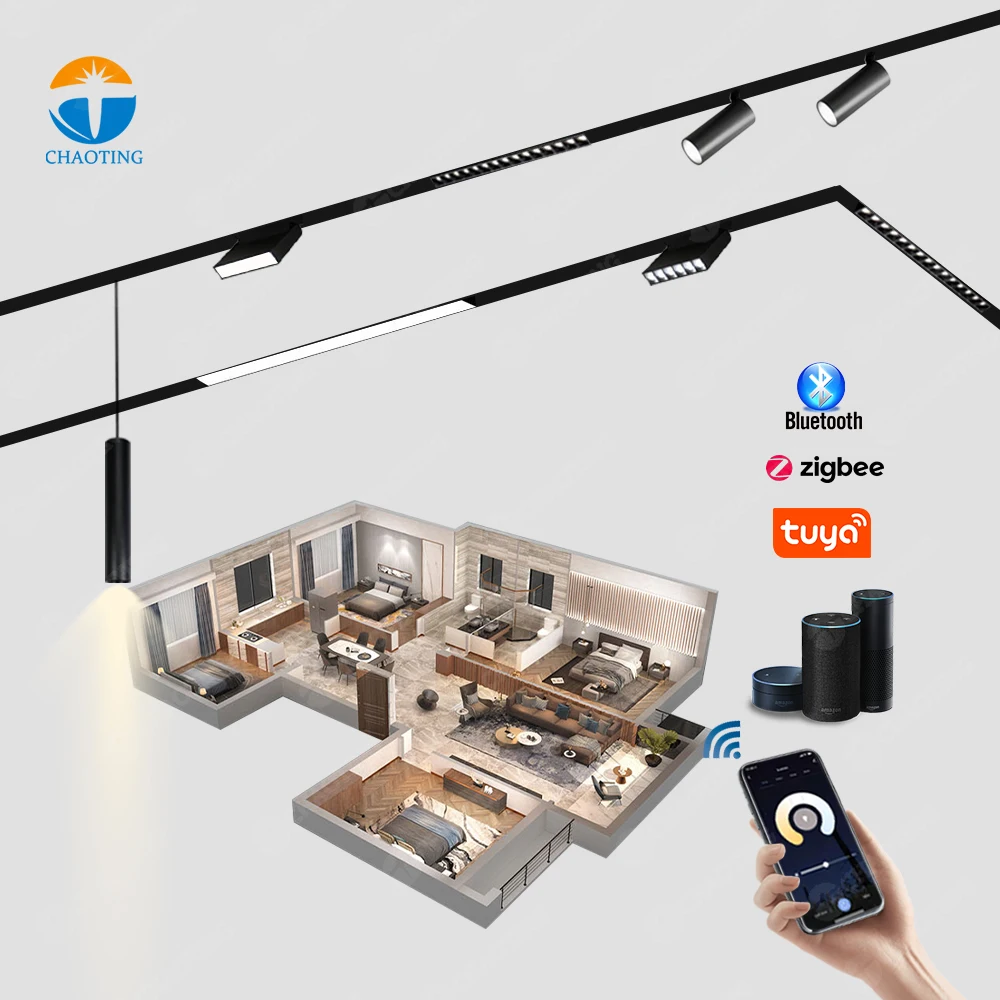 New Design DC 48V White Black Surface Mounted Recessed Suspension Ceiling Magnet Linear Track Light Rail System