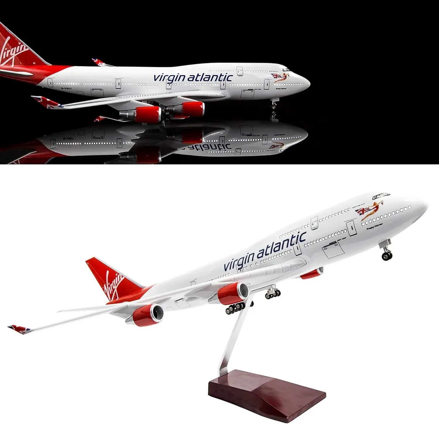 

Scale 47CM Airplane Desk Model Virgin Airways B747 Model Plane Collection with LED Light(Touch or Sound Control) Stand & Gear Re