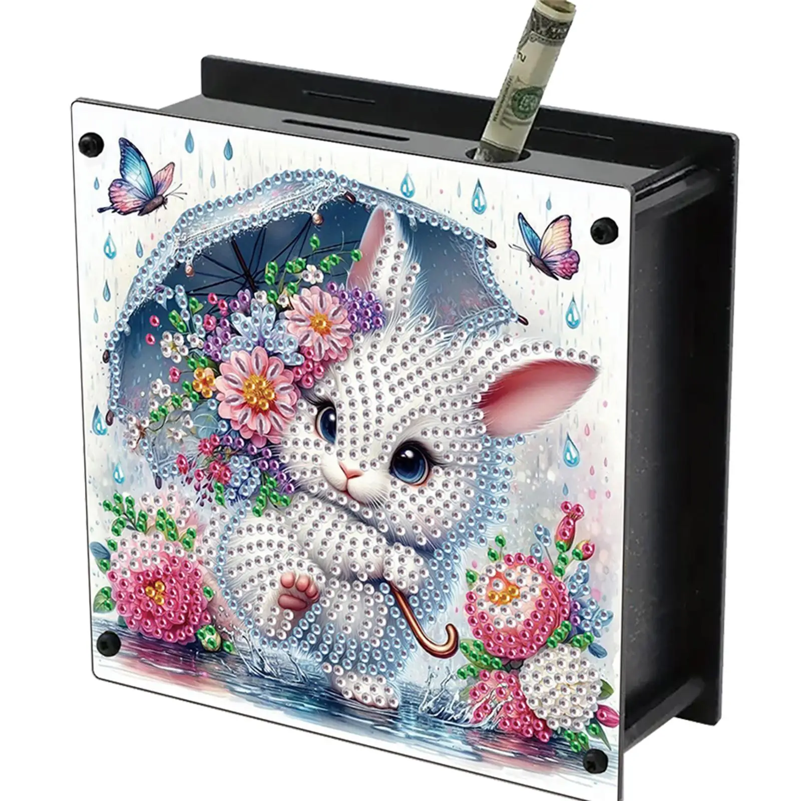 

Flower Coin Bank Desktop Diamond Art Kits Rhinestones Desktop Ornaments DIY Money Storage Box Diamond Art Decors for Home Decor