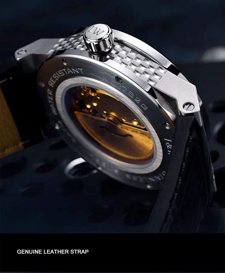 I&W Men Luxury Watch 42mm Automatic Mechanical Wristwatch Waterproof Luminous Sapphire 24 Hours 3D Earth Small Dial Date