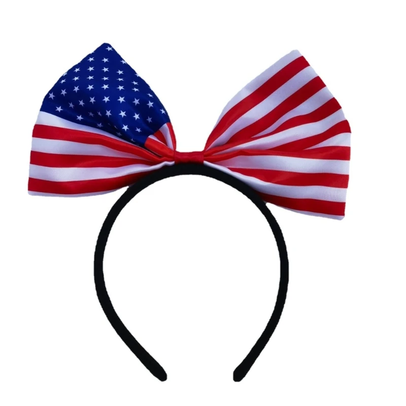 M2EA Flag Headbands for Women Girls Patriotic Accessory Big Bowknot Headband Satin Bows Cute Headwear for World Football Cup