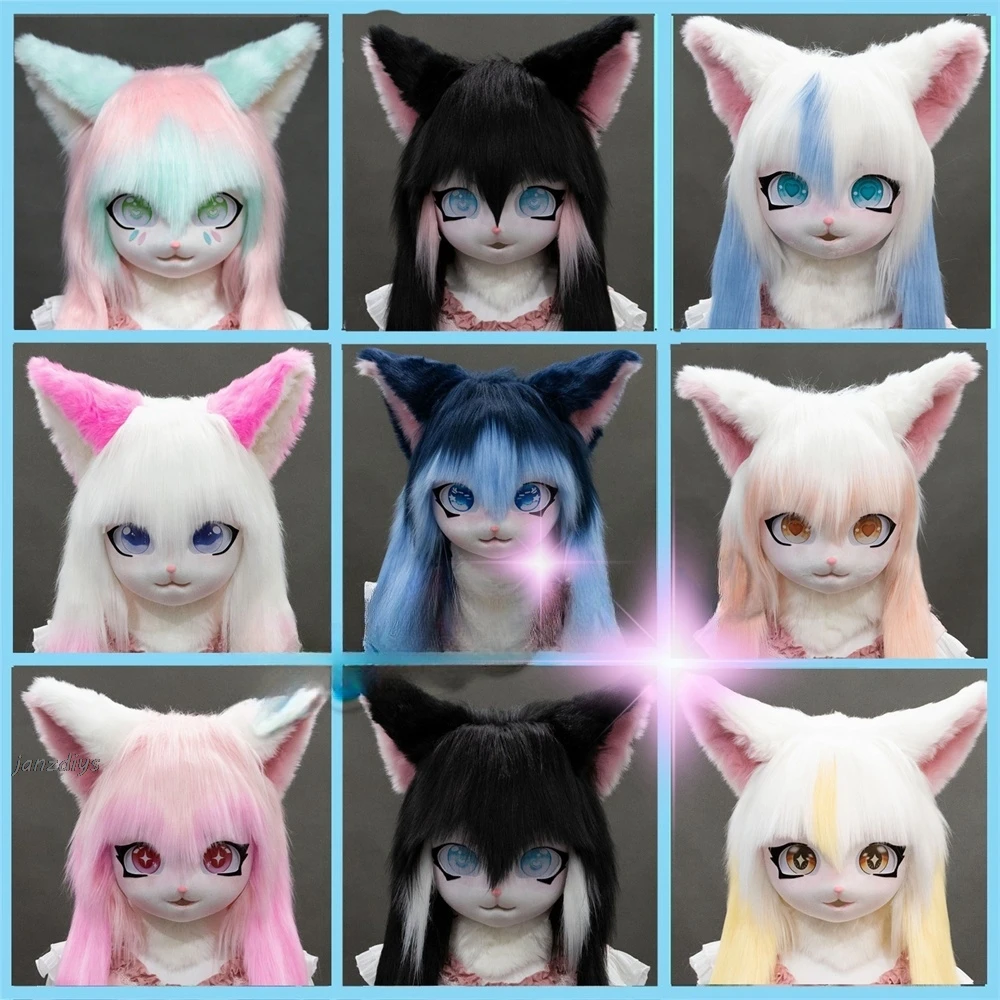 Kigurumi-Costume de Cosplay en Fourrure avec Tête de Patte, Masque de Chat, Lapin et Bête