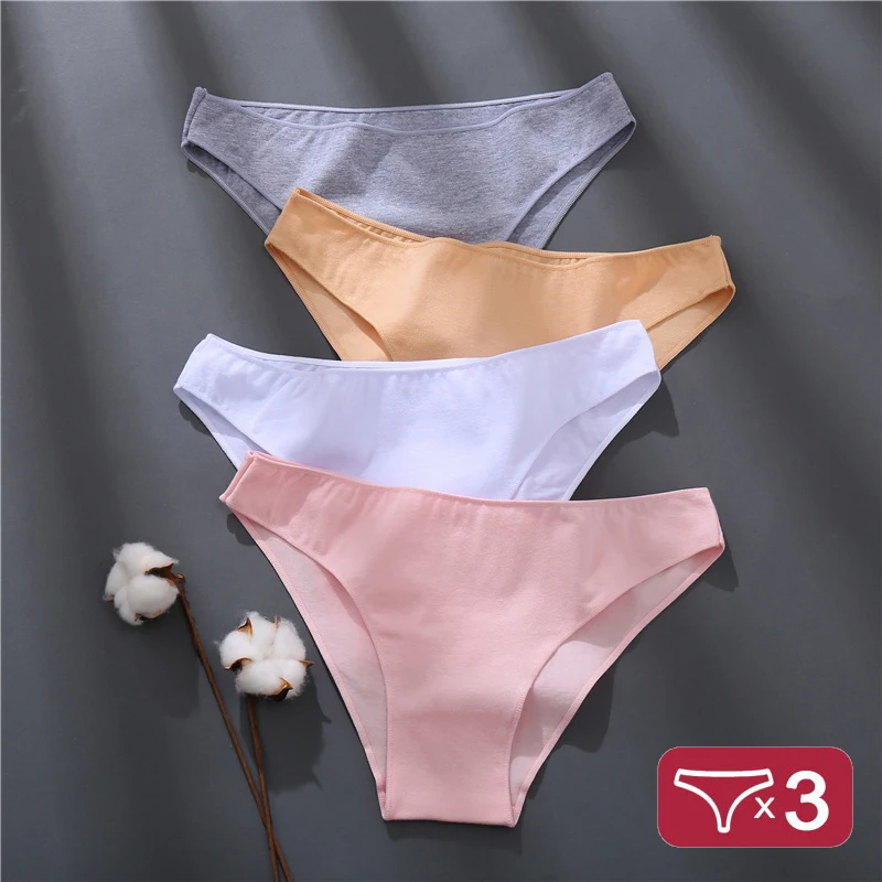 3PCS/SET Cotton Panties for Women Sexy Solid Briefs Underwear Intimates Low Waist Underpants Female Soft Comfotable Lingerie