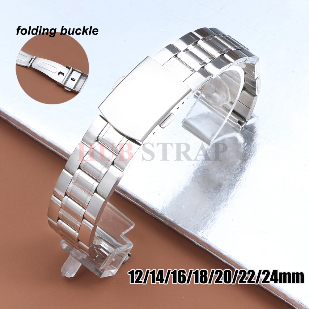 Edelstahl-Uhrenarmband, universelles Armband, 12 mm, 14 mm, 16 mm, 18 mm, 20 mm, 22 mm, 24 mm, Faltschließe für Herrenuhr-Zubehör
