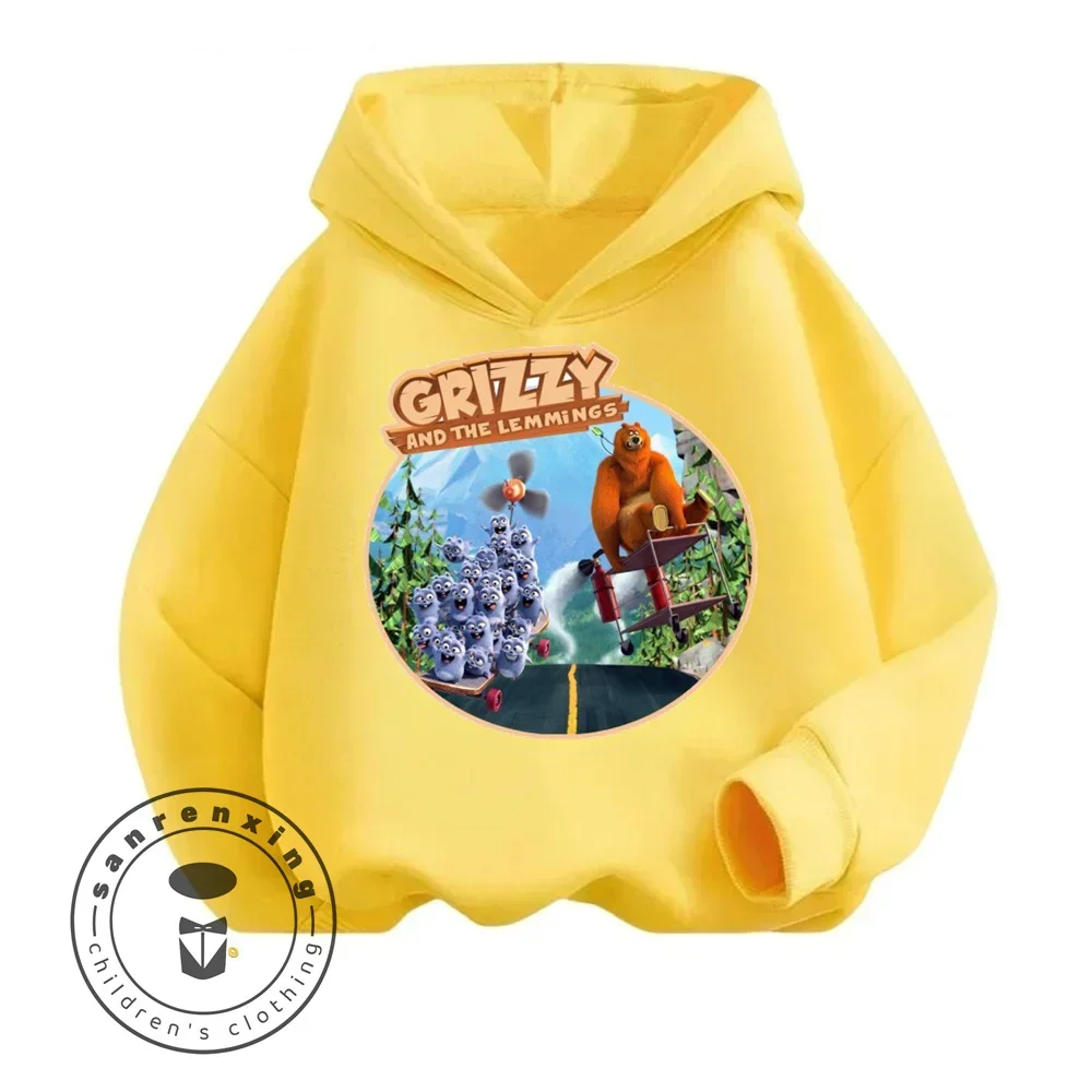 2024 Grizzy the Lemmings Cartoon Texture Flat Soft Comfortable Fabric Design Children's Spring Fall New Long Sleeved Hoodie