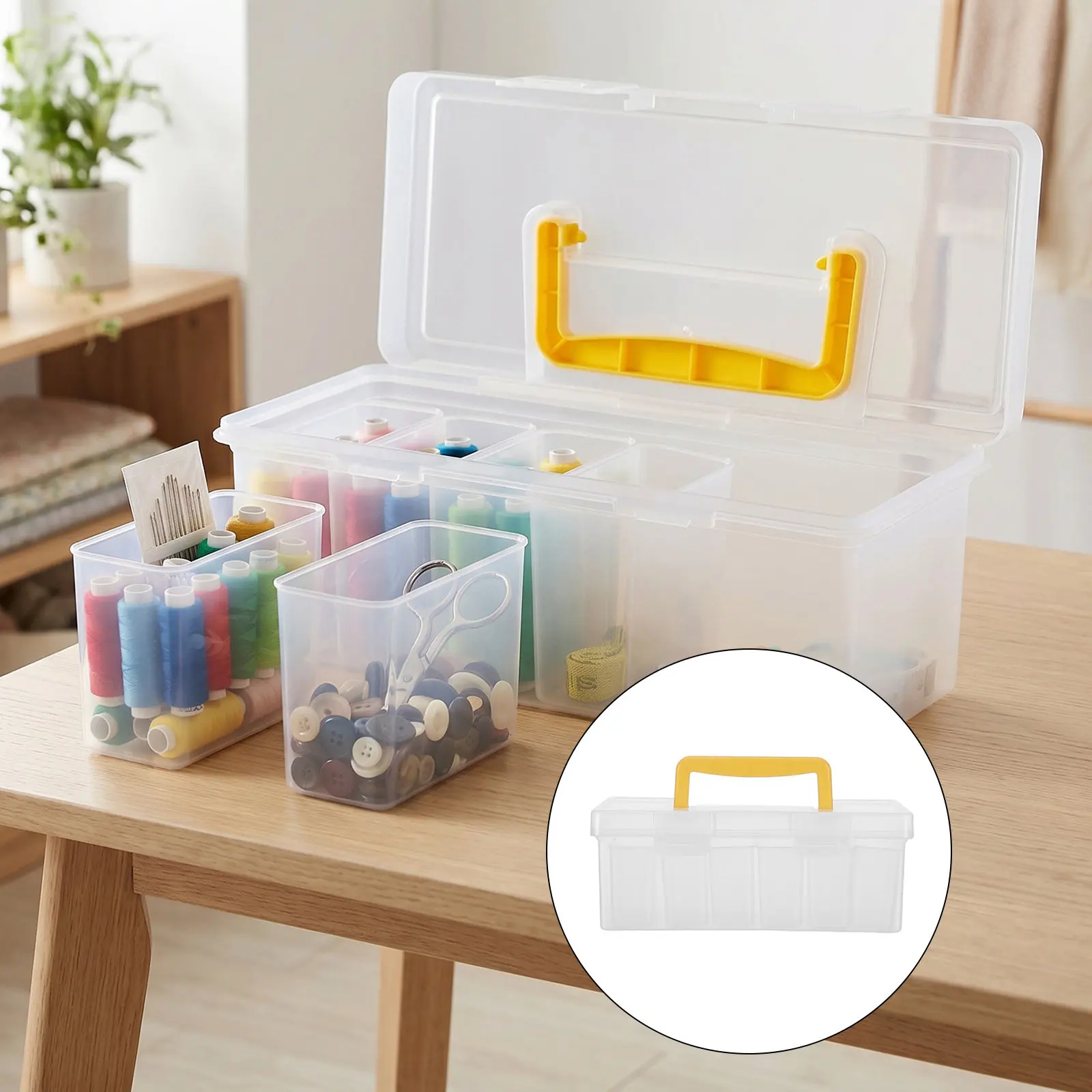 Portable Small Parts Organizer Box 6 Removable Compartments Clear Plastic Tool Case with Carry Handle