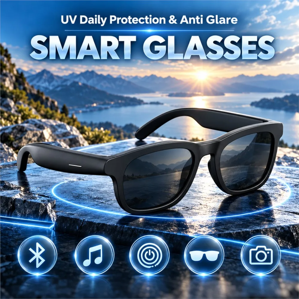 Smart Audio Glasses Bluetooth Wireless Headset Hands-Free Call Voice Assistant Touch Control Selfie Driving Travel Anti Glare