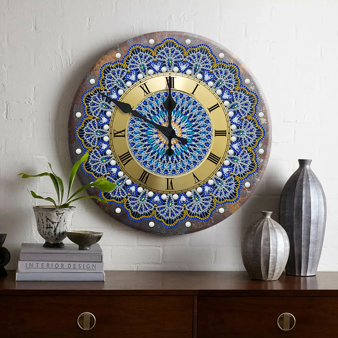 Iron Base Sheet Special Shaped Diamond Painting Clock Round Tin 5D DIY Mandala Arts Home Decoration Diamond Mosaic Embroidery