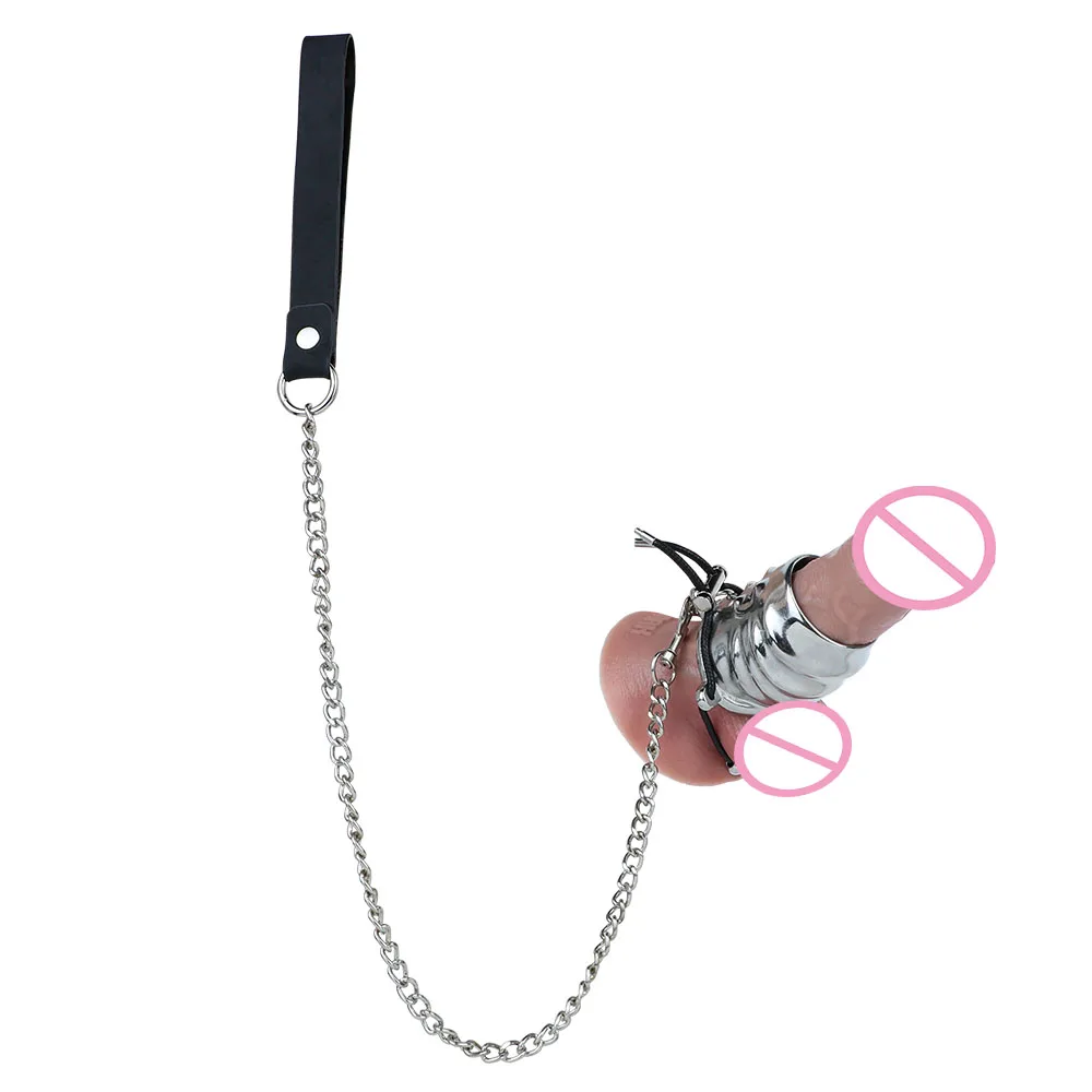 FRKO Metal Steel Cock Ring Ball Stretcher Scrotum Dick Weight-bearing Exercises Sexy Leash BDSM Erotic Sex Toy for Men Gays