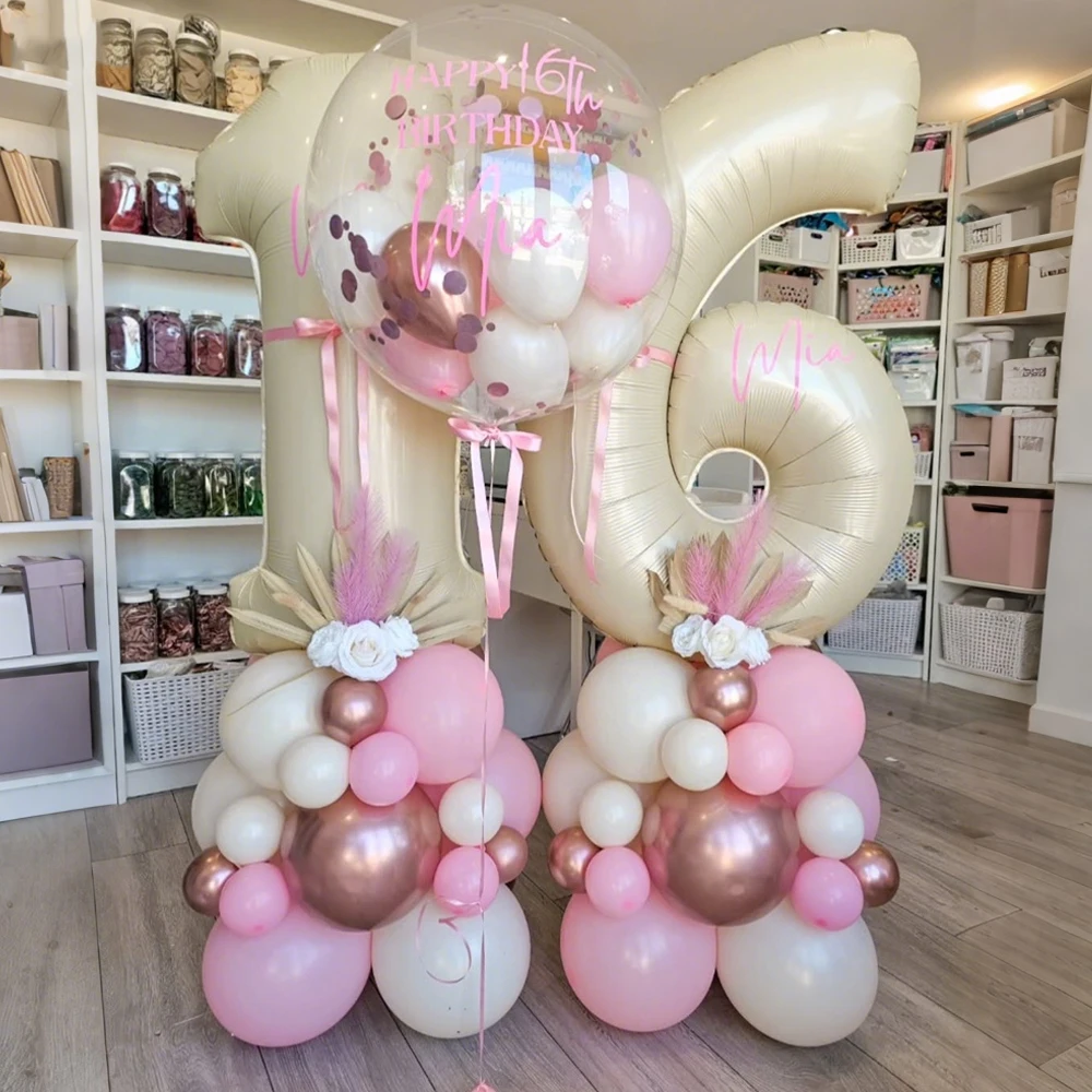 32 Zoll Milchweißes Digitales Ballon-Set mit Popo-Ballons für Geburtstagsfeiern, Jubiläumsdekorationen, Fotografie-Requisiten
