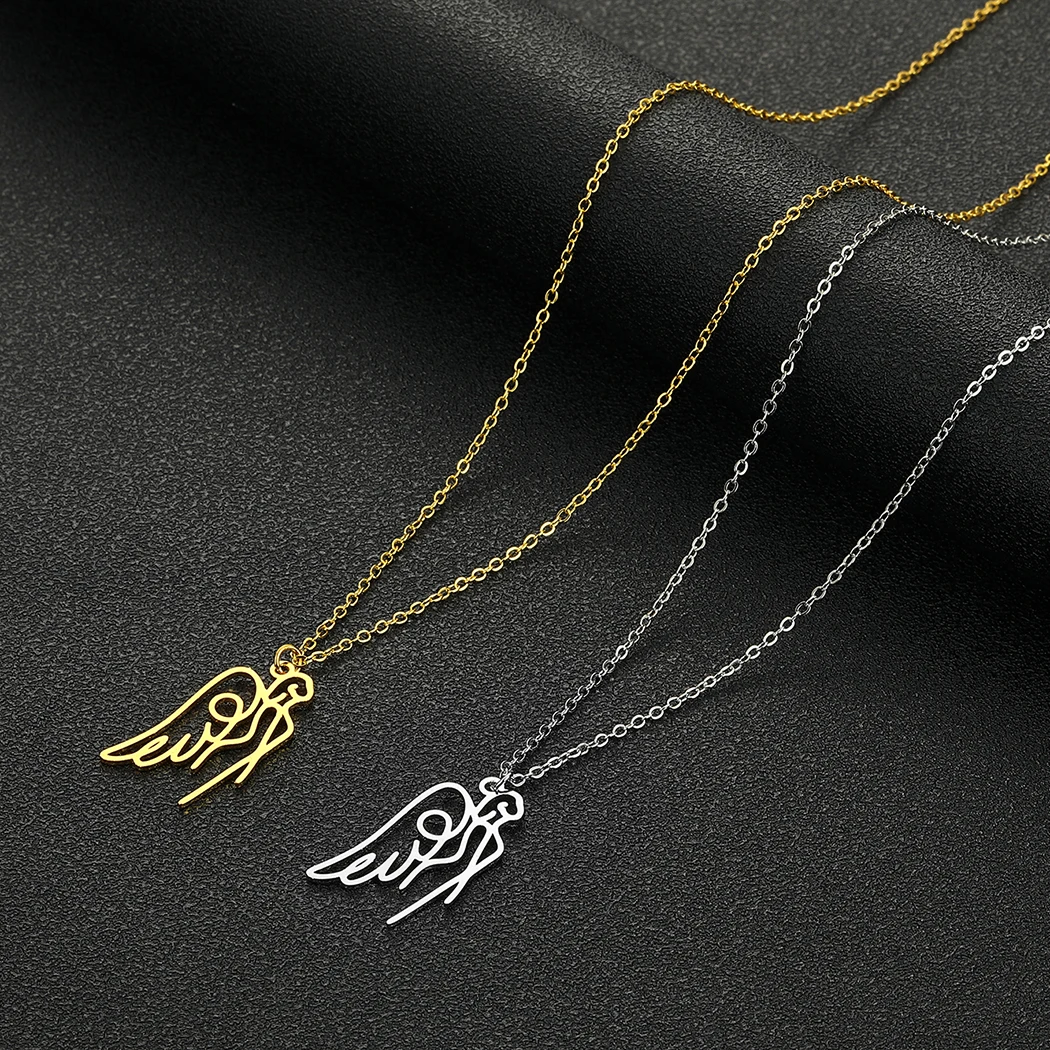 

Angel Wings Line Art Stainless Steel Necklace Gold Plated Hollow Out Pendant For Women
