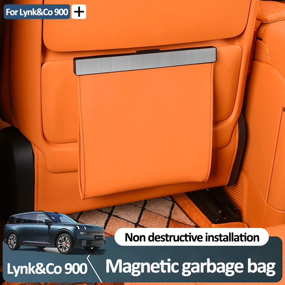 

Seat Back Magnetic Suction Hidden Garbage Bag For Lynk&Co 900 2025 Car Modification Product Leather Garbage Bag Easy To Clean