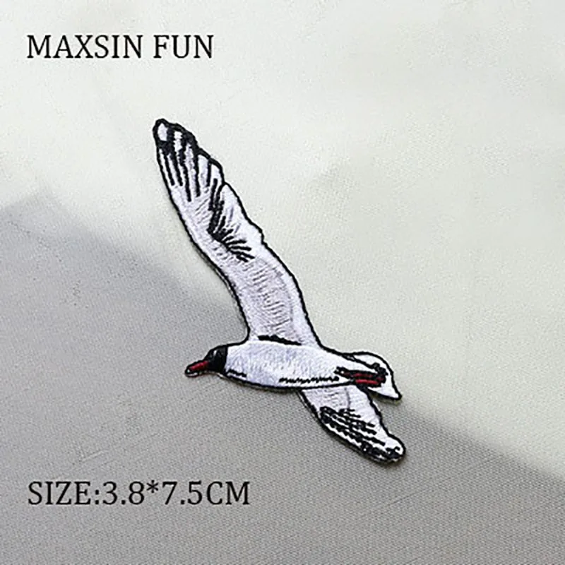 White Flying Seagull Iron on Patches Ocean Theme Embroidered Clothes Decorative Stickers Small Hole Filling DIY Back Adhesive