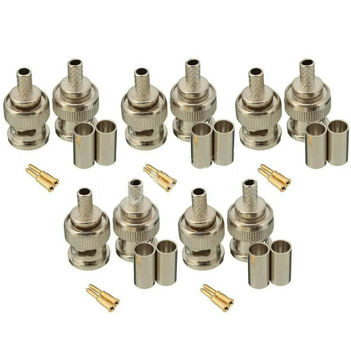 Conectores de crimpado macho de 3 piezas, enchufe BNC de alta calidad, conector RG58 de Metal resistente, práctico y duradero, nuevo, 10 juegos