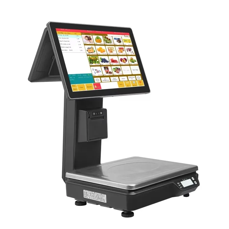 Double Touch Screen All One POS Weighing System Electric Scales Cashier Machine Windows/Android Support 15-30kg Capacity for view 3