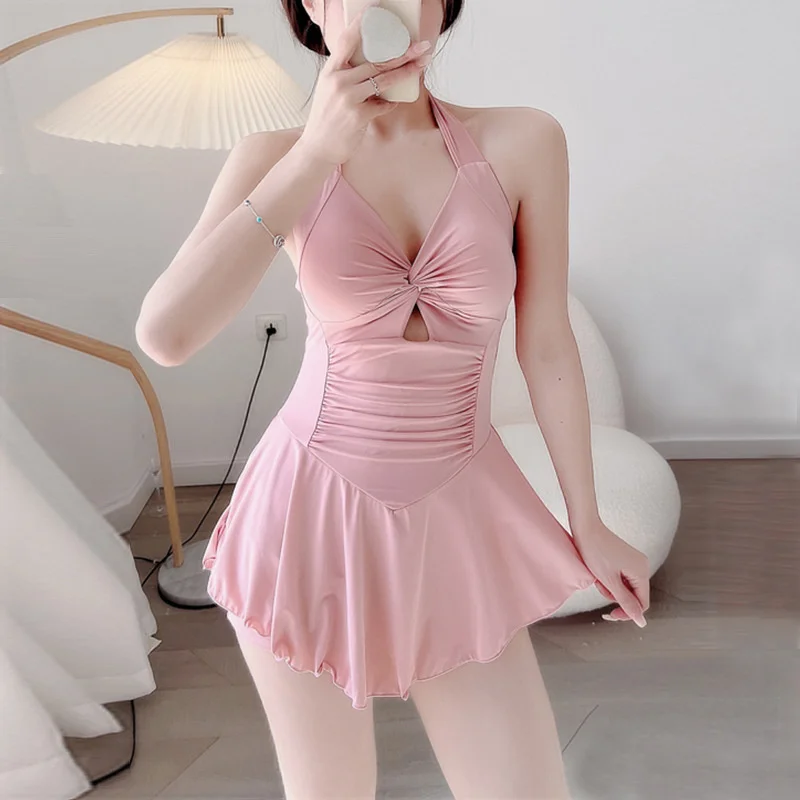 

2026 New Women One Piece Swimsuit Sexy Spaghetti Strap Pure Desire Cute Girl Fresh Style Hot Spring Vacation Swimwear Wholesale