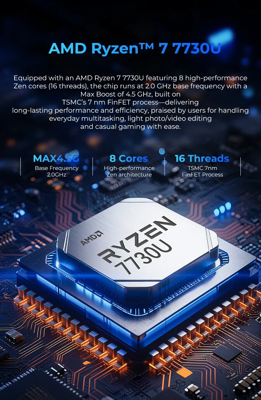 GMKtec M5 Ultra Mini PC AMD Ryzen 7 7730U DDR4 3200MHz Dual M.2 SSD 2.5G LAN WiFi 6E BT5.2 Desktop Computer