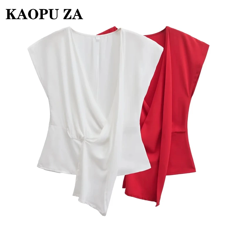 

KAOPU ZA 2024 Fall New Light Mature Style Commuter Women's Top Decorative Slimming Versatile V-Neck Sleeveless Top