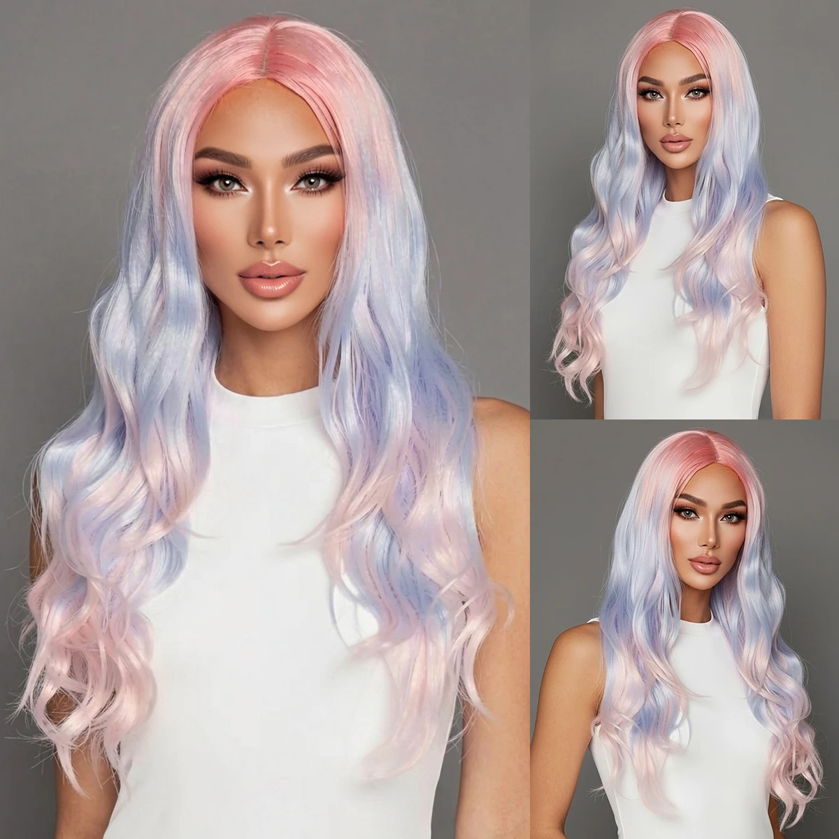 

European and American wigs with colorful large waves, medium to long curly hair-Synthetic fiber wig