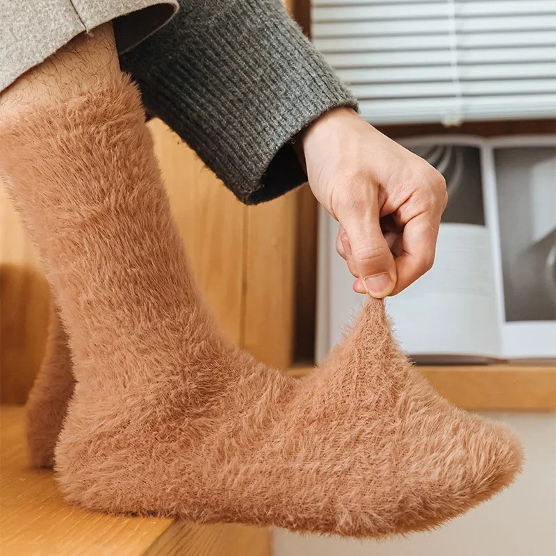 Nerz Lange Wollsocken Damen Herbst Winter Schlafsocken Warme, verdickte, mit Fleece gefütterte Bodensocken in der Mitte der Wade für Männer und Frauen