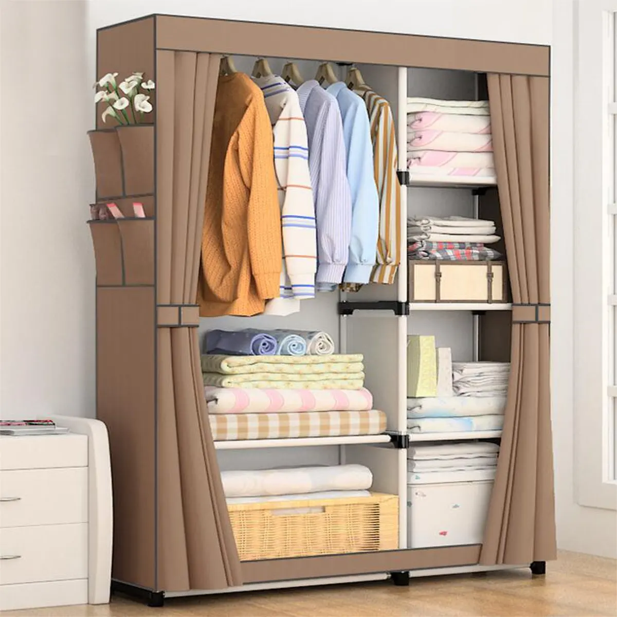 Non-woven Fabric Folding Cloth Storage Cabinet Simple Cloth Wardrobe Portable Storage Furniture Bedroom Furniture Wardrobe