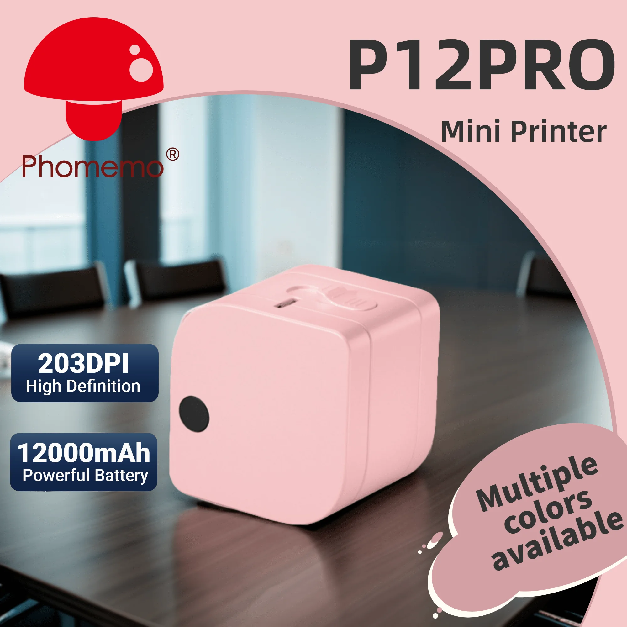 

Phomemo P12PRO Mini Label Printer 1200mAh Wireless Bluetooth Label Makers Free App for Android IOS Phone with 12mm Label Tape