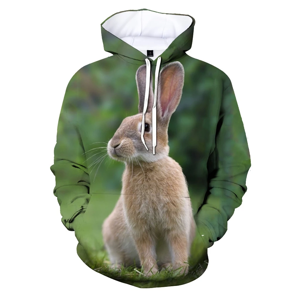 2023 New Fashion Animal Rabbit 3D Printing Hoodie Cute Rabbit Pattern Men and Women Casual Long Sleeve Sports Pullover