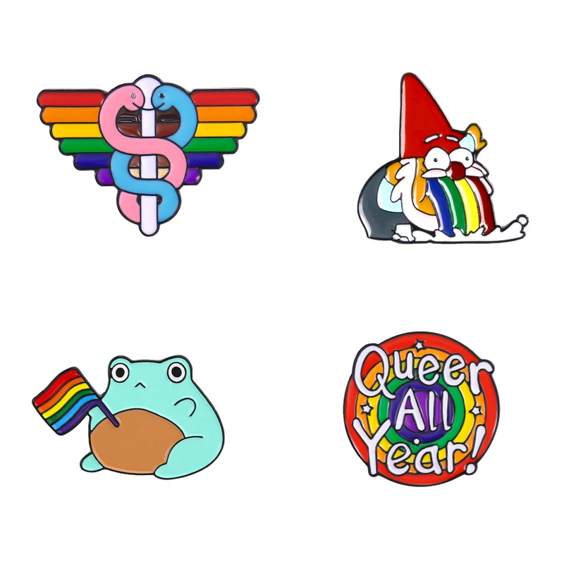 48 Pieces Bisexual Pride Flag Cartoon Frog Enamel Pins LGBT Brooch Rainbow Flag Jewelry Accessory Gay Badge Gifts