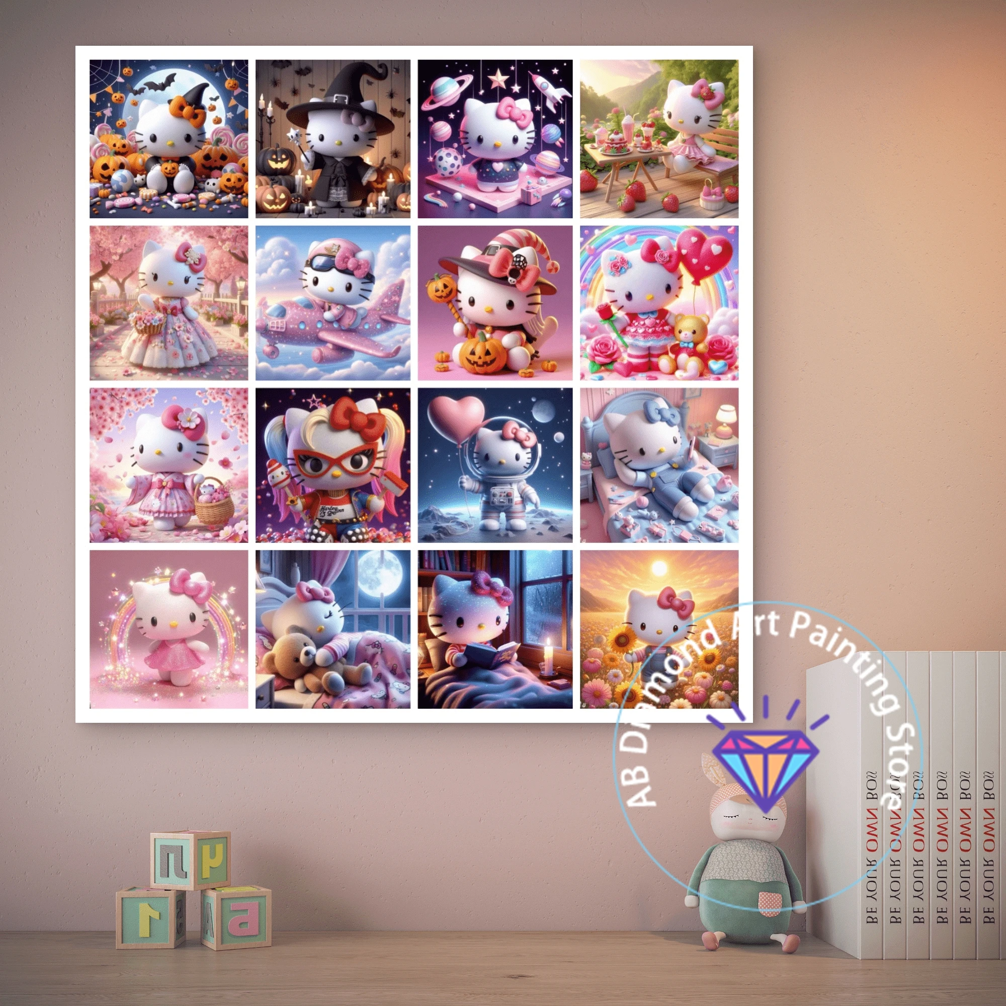 

Hello Kitty Sanrio Cute Girly Heart 5D DIY AB Diamond Painting Kit Embroidery Cross Stitch Handmade Gift Crafts Home Decoration