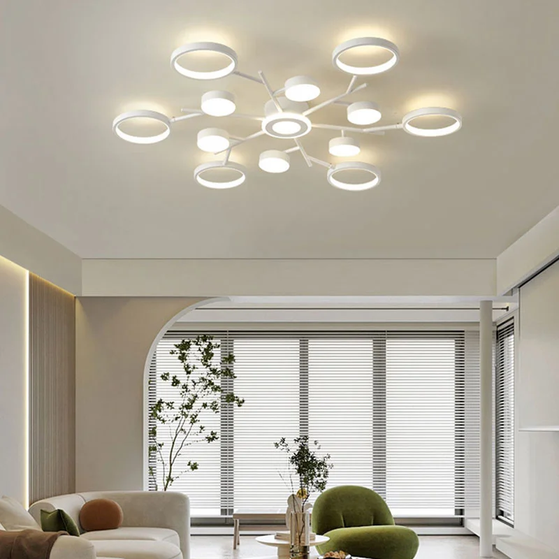 

2023 Modern Simple Style Remote Control Light LED Chandelier For Living Room Bedroom Kitchen Study Ceiling Lamp White Design