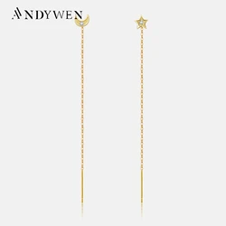 ANDYWEN 925 Sterling Silver Gold Moon Star Charm Drop Earring Chain Women Wedding Luxury Fine Jewelry Clips Pendientes