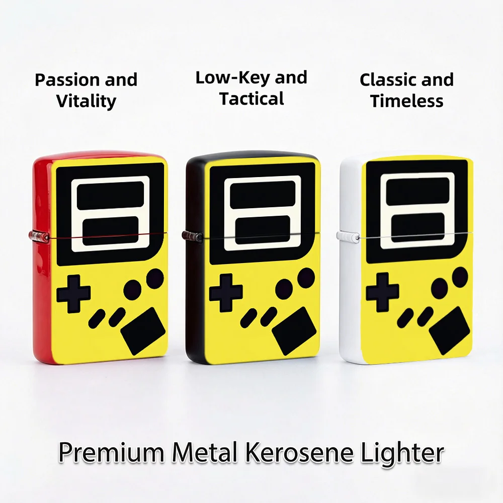 Retro gaming Flip Top Lighter lighters vintage Yellow Handheld Game Console Minimalist Art Print Pattern lighters for smoker