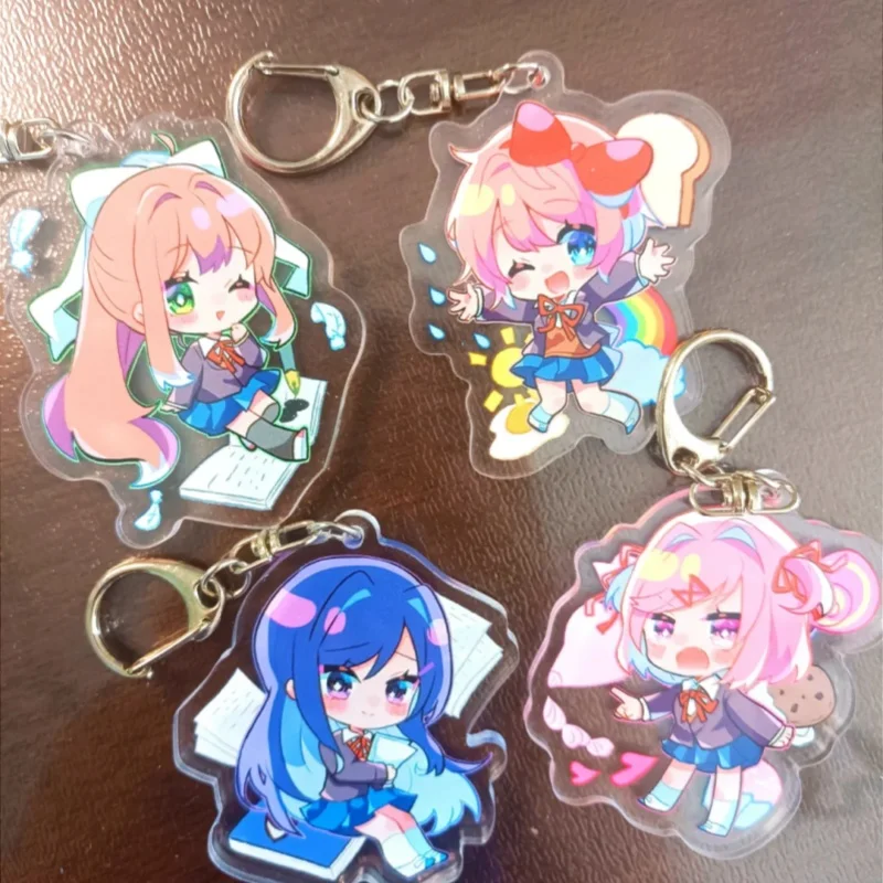 Llavero de Anime Sayori Yuri Natsuki Monika, llavero para hombre y mujer, figura de moda de dibujos animados Kawaii, llavero acrílico, colgante de regalo